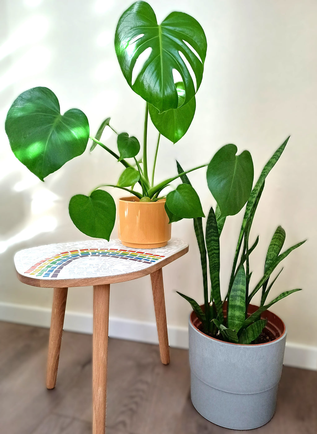 'Iris' - Handcrafted Mosaic Side Table – Oak table With Rainbow Pattern