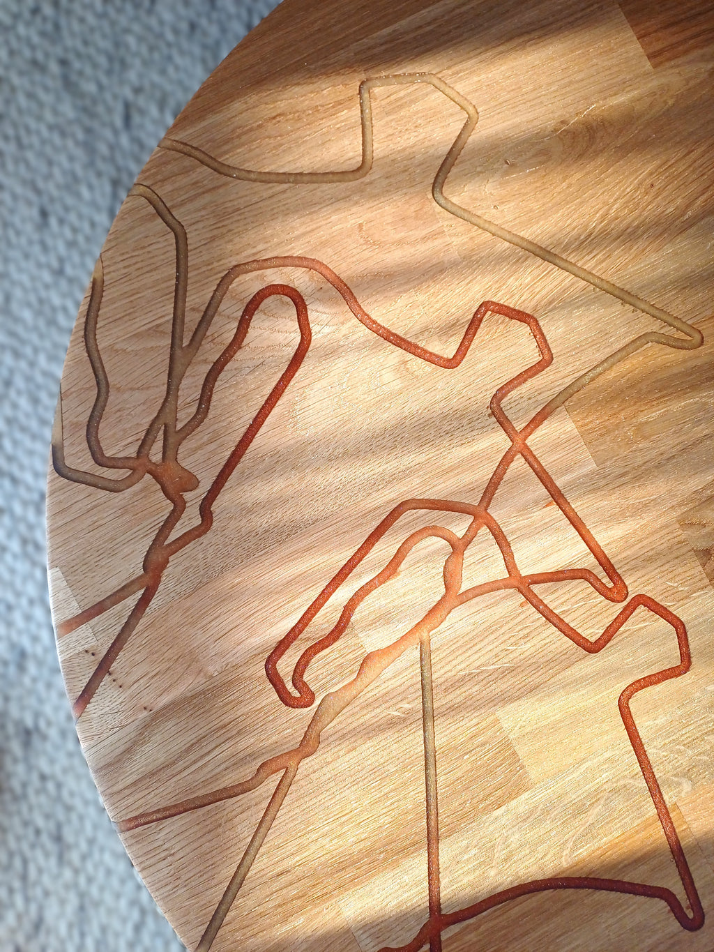 Handcrafted Oak Coffee Table – Freeform Table with Epoxy Coffee Pattern