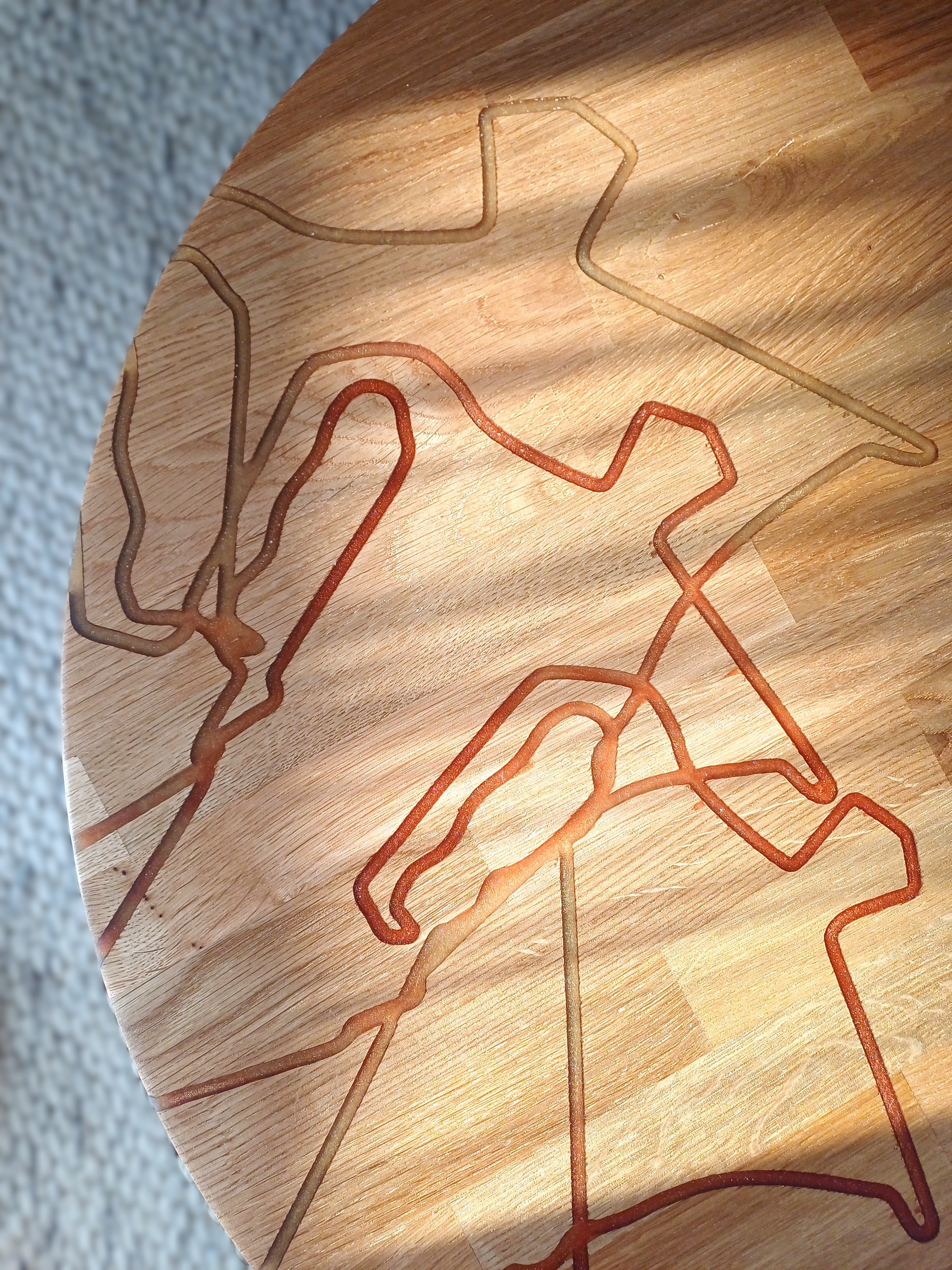 Handcrafted Oak Coffee Table – Freeform Table with Epoxy Coffee Pattern