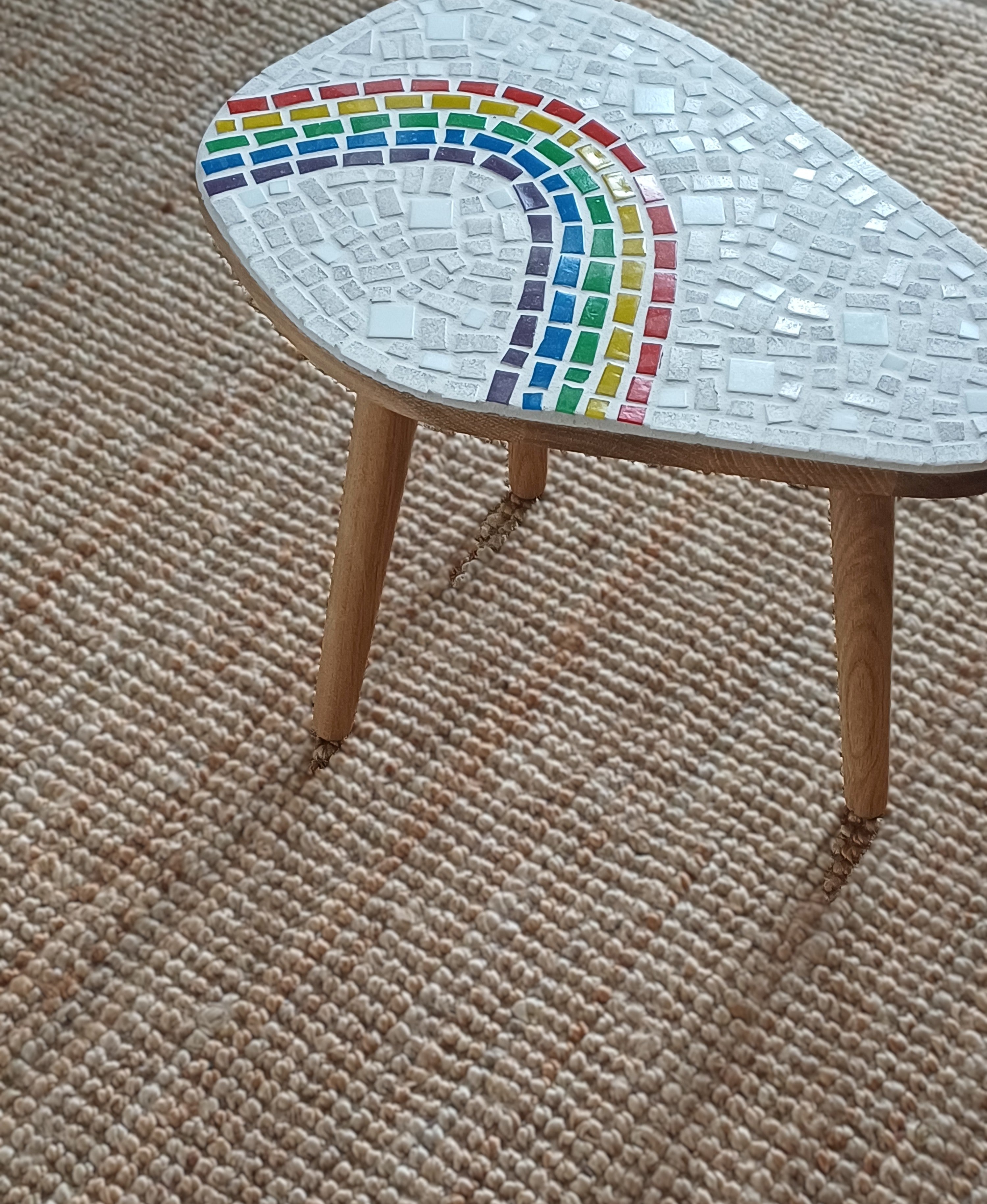 'Iris' - Handcrafted Mosaic Side Table – Oak table With Rainbow Pattern