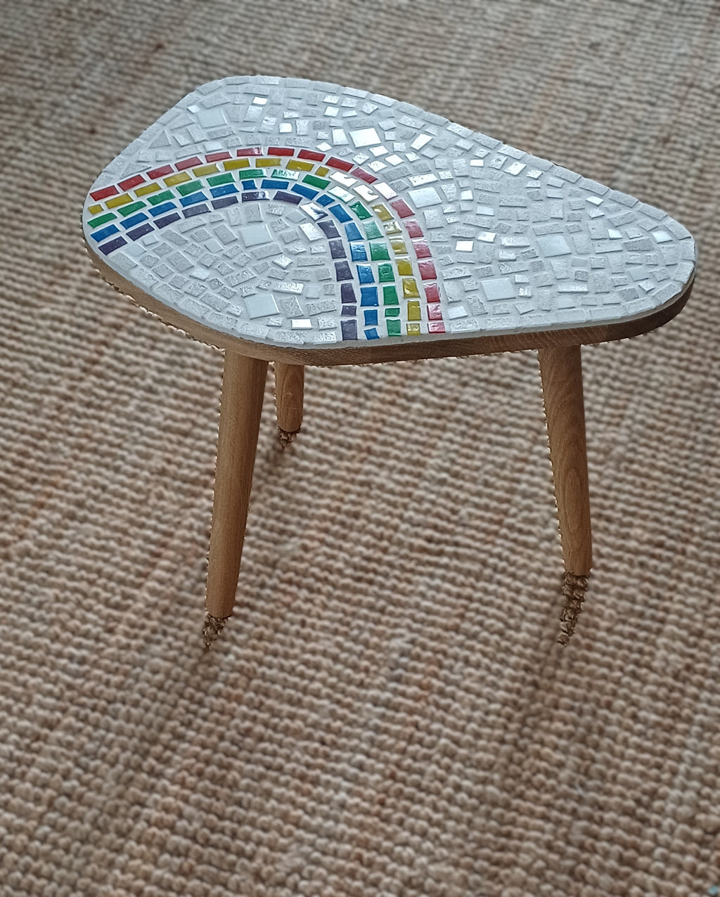 'Iris' - Handcrafted Mosaic Side Table – Oak table With Rainbow Pattern