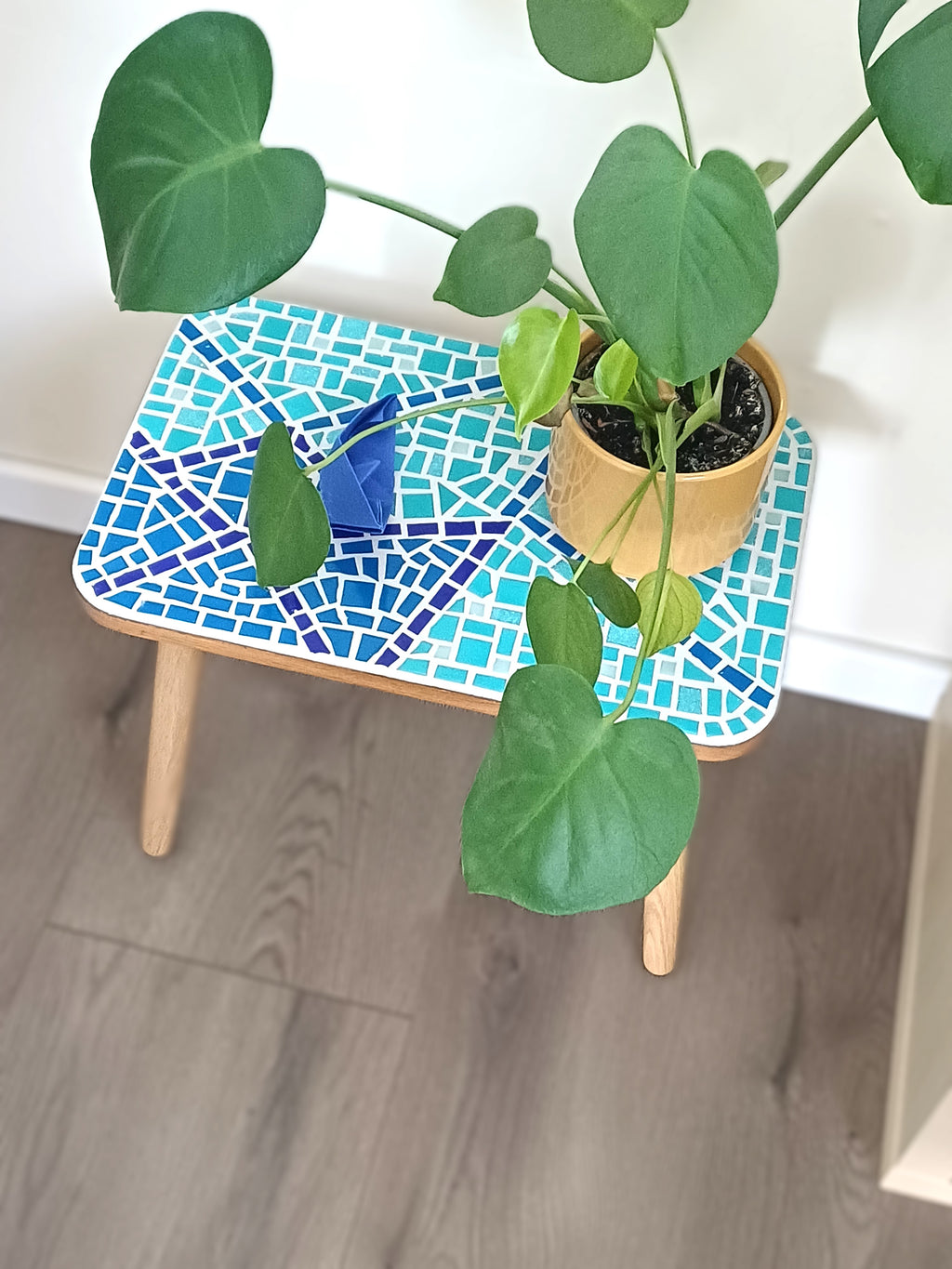 Handcrafted Mosaic Side Table – Origami Inspired Geometric Pattern