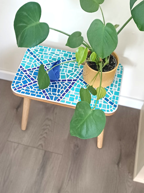 Handcrafted Mosaic Side Table – Origami Inspired Geometric Pattern
