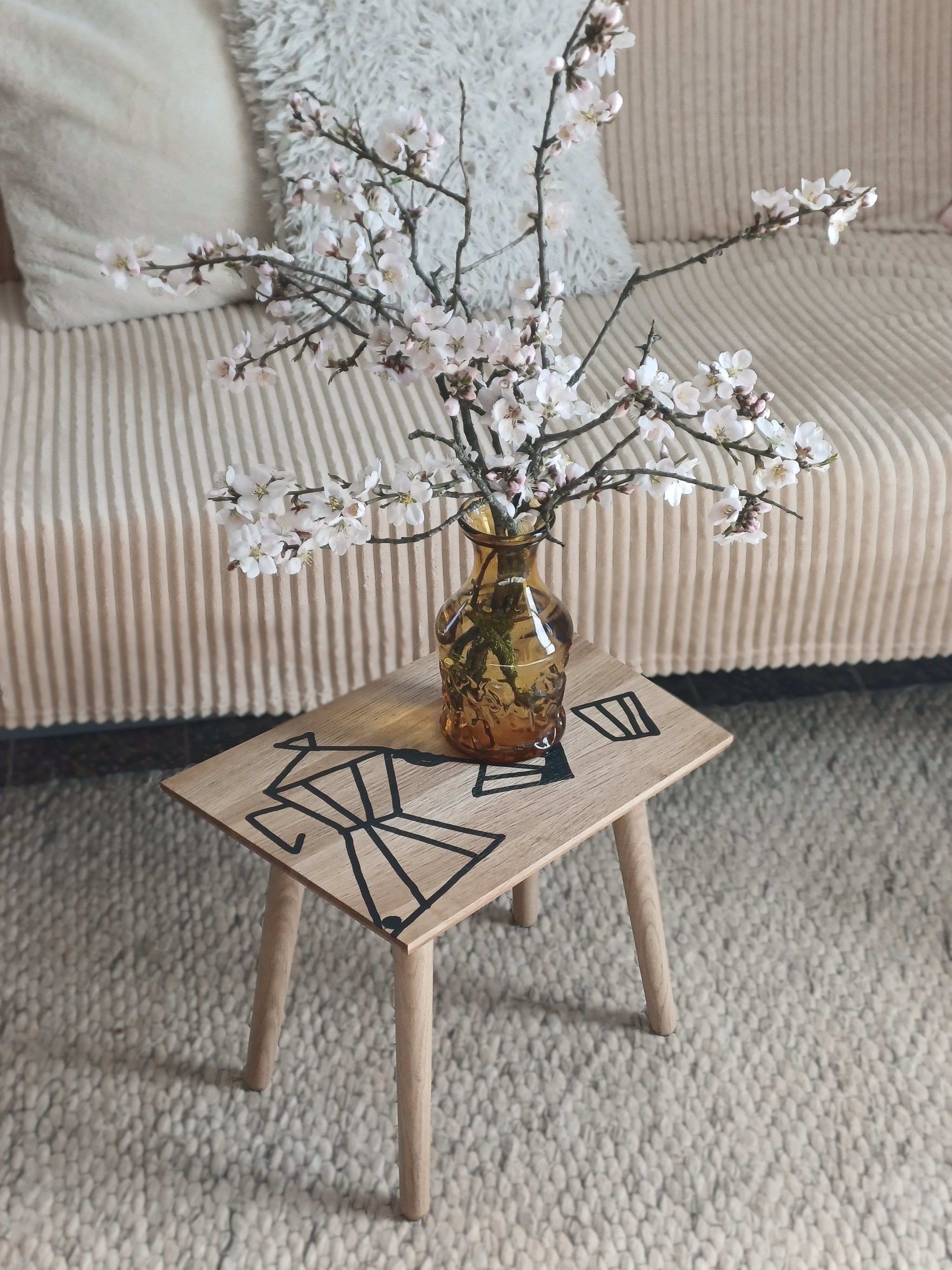 Handmade Oak Coffee Table – Bialetti Moka Pot Design, Rustic Geometric Table, Black Epoxy Pattern, Small Unique Coffee Table