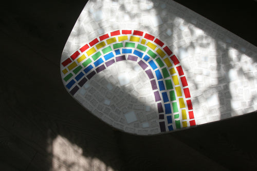 'Iris' - Handcrafted Mosaic Side Table – Oak table With Rainbow Pattern