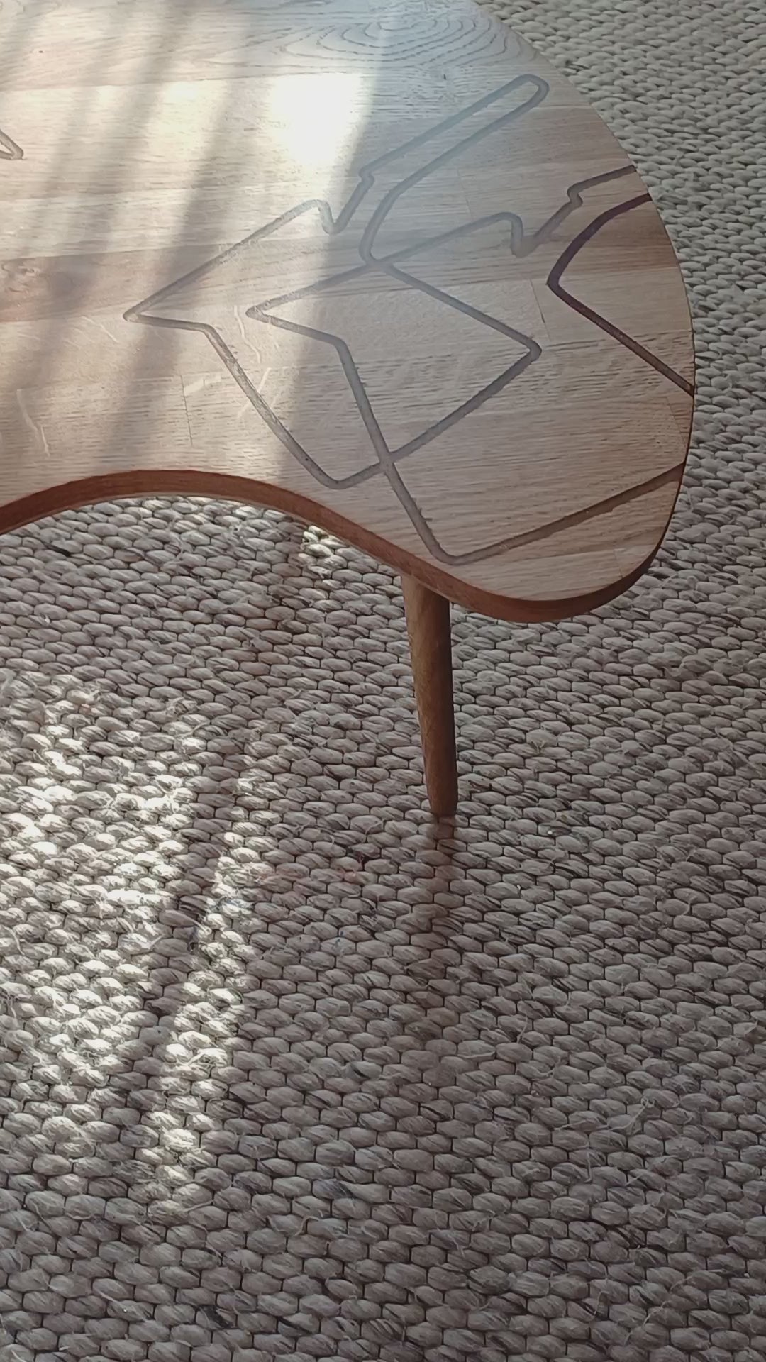 Handcrafted Oak Coffee Table – Freeform Table with Epoxy Coffee Pattern